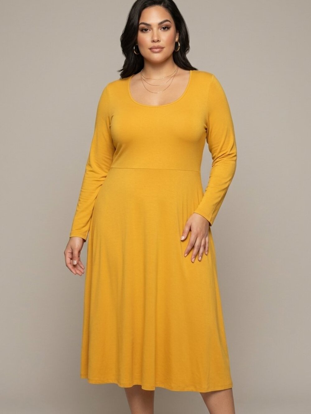 Eloquii NWT Women's Size 18 Golden Yellow Scoop Neck Long Sleeve Dress